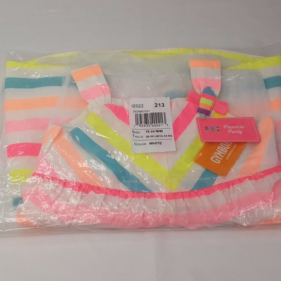 GYMBOREE'POPSICLE PARTY' EMBROIDERED POPSICLE CHEVRON STRIPE SUN DRESS & BLOOMER - Picture 15 of 16